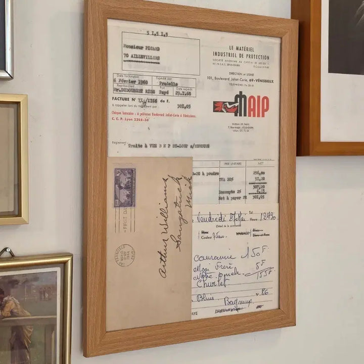 [BUNJANG] Vintage Receipt Frame with French Receipts and US Postage / 유럽빈티지영수증액자 프랑스빈티지영수증 미국우표 미국철도기념초일봉피