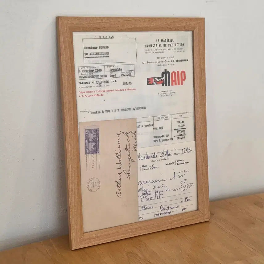 [BUNJANG] Vintage Receipt Frame with French Receipts and US Postage / 유럽빈티지영수증액자 프랑스빈티지영수증 미국우표 미국철도기념초일봉피