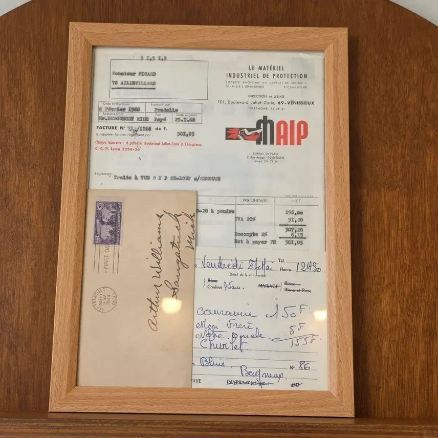 [BUNJANG] Vintage Receipt Frame with French Receipts and US Postage / 유럽빈티지영수증액자 프랑스빈티지영수증 미국우표 미국철도기념초일봉피