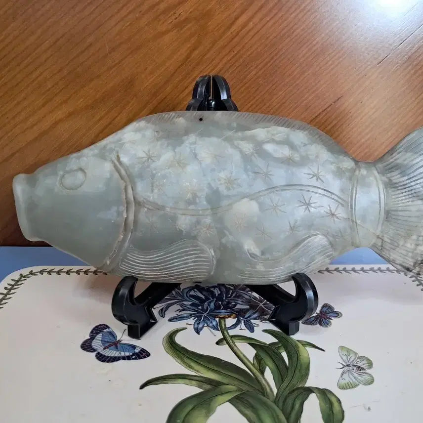 [BUNJANG] Cheongokdol Jade Carp Sculpture / 월척 청옥돌 붕어