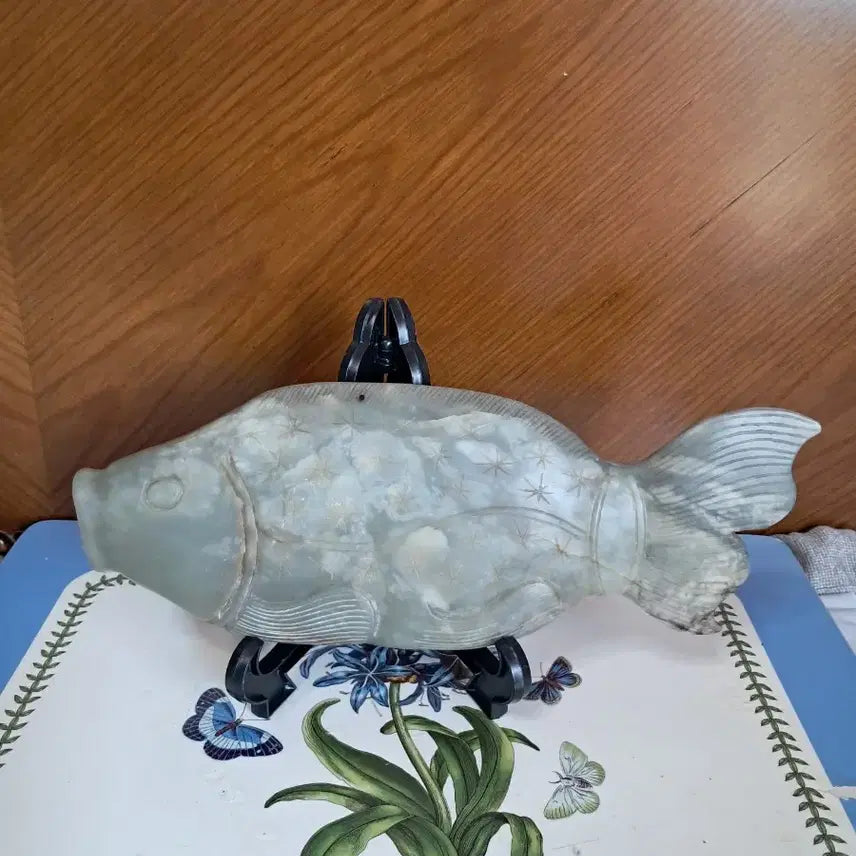 [BUNJANG] Cheongokdol Jade Carp Sculpture / 월척 청옥돌 붕어