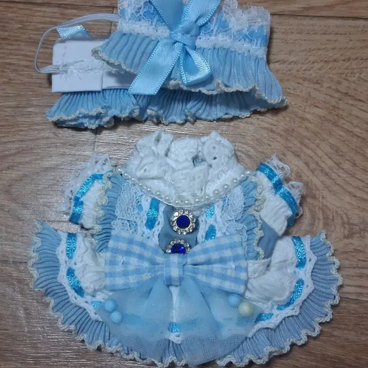 [BUNJANG] 10cm Doll Clothes Blue Ribbon Dress / 10cm 인형옷 블루 리본 드레스