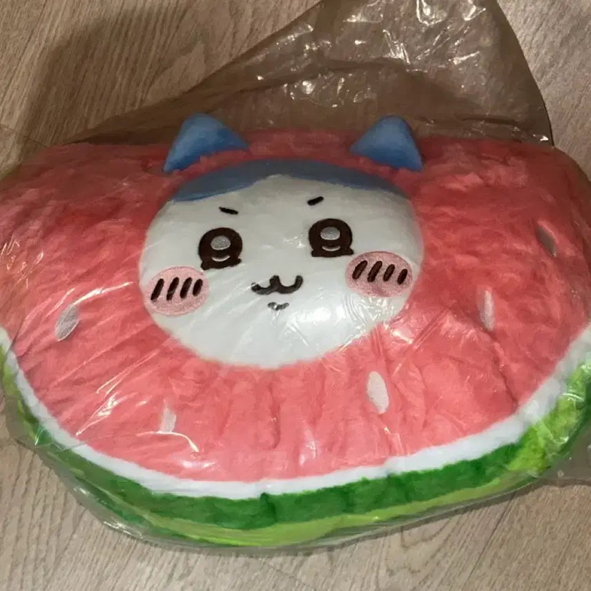 [BUNJANG] Chiikawa MiniSo Limited Watermelon Hachitore Cushion / 치이카와 먼작귀 중국 미니소 한정 수박 하치와레 인형 쿠션
