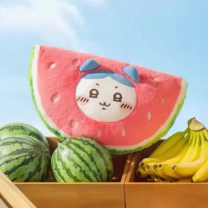 [BUNJANG] Chiikawa MiniSo Limited Watermelon Hachitore Cushion / 치이카와 먼작귀 중국 미니소 한정 수박 하치와레 인형 쿠션