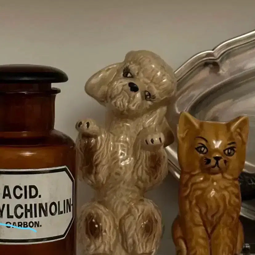 [BUNJANG] Vintage Ceramic Dog &amp; Cat Figurine Set / 빈티지 강아지 고양이 오브제 세라믹 도자기 세트