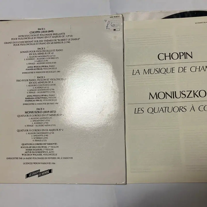 [BUNJANG] Frédéric Chopin &amp; Stanisław Moniuszko - Chamber and String Music Collection - 1986 French First Pressing 2LP / 초반2LP) 폴란드음악가 쇼팽 &amp; 모니우슈코 현악음악모음