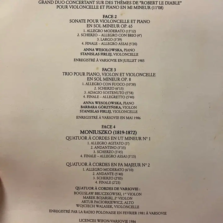 [BUNJANG] Frédéric Chopin &amp; Stanisław Moniuszko - Chamber and String Music Collection - 1986 French First Pressing 2LP / 초반2LP) 폴란드음악가 쇼팽 &amp; 모니우슈코 현악음악모음
