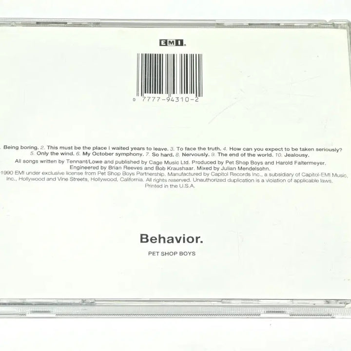 [BUNJANG] Pet Shop Boys Behavior (1990 US CD) / 펫 샵 보이즈 (Pet Shop Boys) - Behavior (1990 US반)