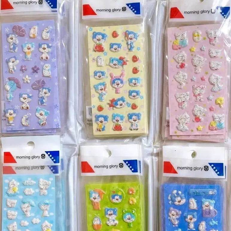[BUNJANG] Morning Glory Blue Bear Bobo Glitter Sticker / 모닝글로리 블루베어 바부 반짝이 고전 스티커