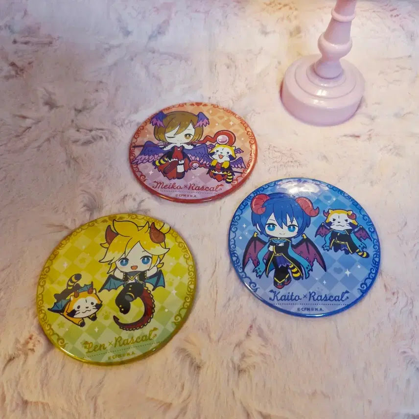 [BUNJANG] Vocaloid Rascal Can Badges (Meiko, Kaito, Kagamine Rin) Bundle Set / 보컬로이드 라스칼 캔뱃지 메이코 카이토 카가미네렌 일괄