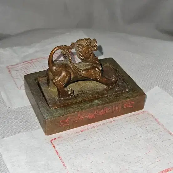 [BUNJANG] Kirin Kylin Dual Seal Stamp, Large Square Base, Decorative Stationery / 기린 조형 분리형 이중 인장,대형 사각 도장,문방 장식품 582g