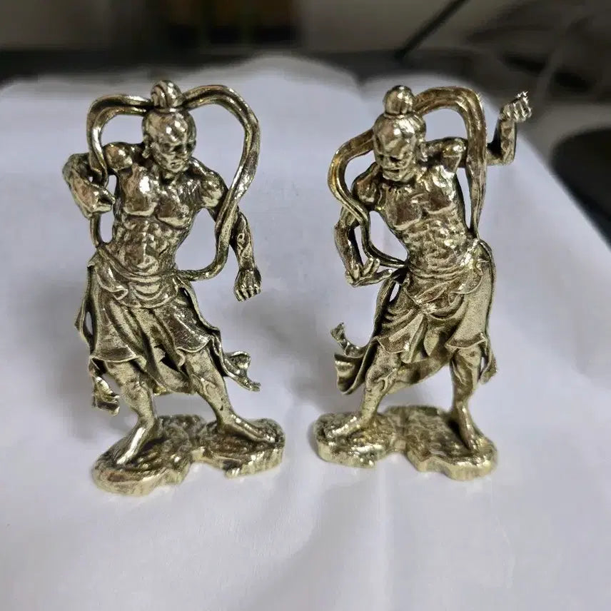 [BUNJANG] Brass Vajrapani &amp; Protector Statues Set (2 Pieces) / 호신불 동불상 금강역사 2점 한세트 미니불상