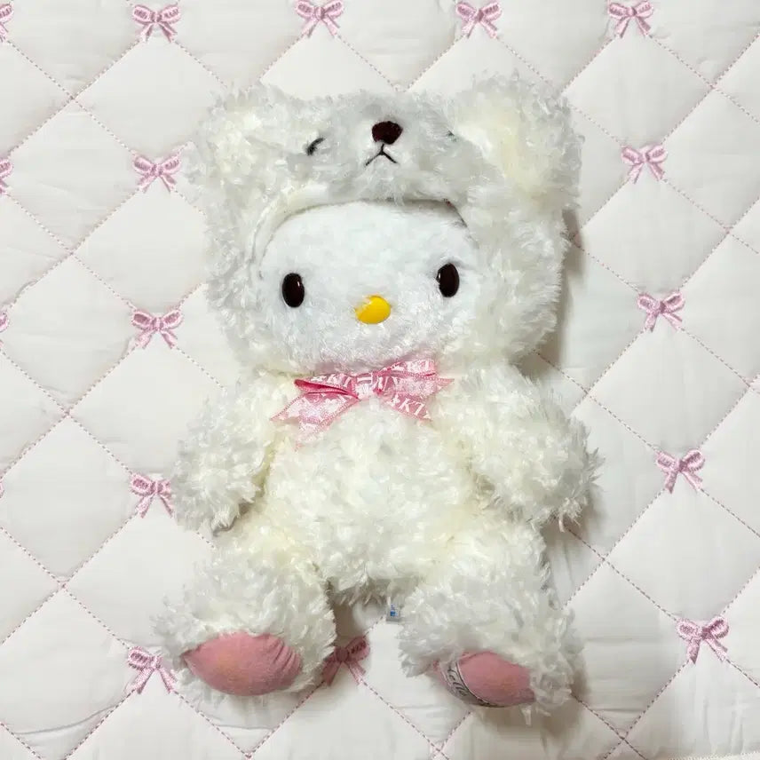 [BUNJANG] Sanrio Hello Kitty Teddy Bear White Ribbon Room Decor / 갸루 히메 방꾸 키티 곰돌이 테디베어 화이트 리본