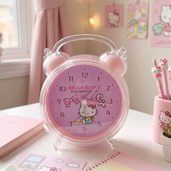 [BUNJANG] Hello Kitty Desk Clock Pink / 헬로키티 탁상 시계 새상품 (무소음+뮤직알람)