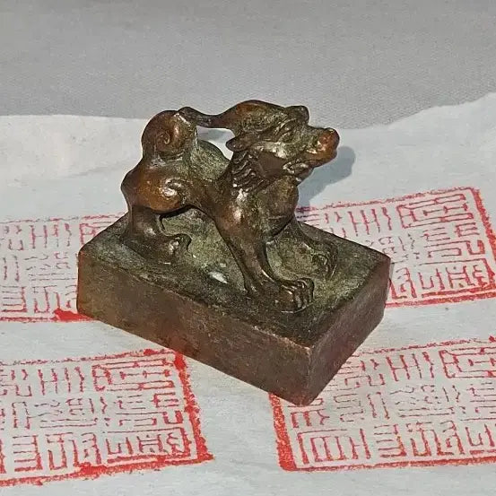 [BUNJANG] Bronze Kylin Seal Stamp / 길상 기린 조각 동제 인장,실제 날인 가능한 전각 도장