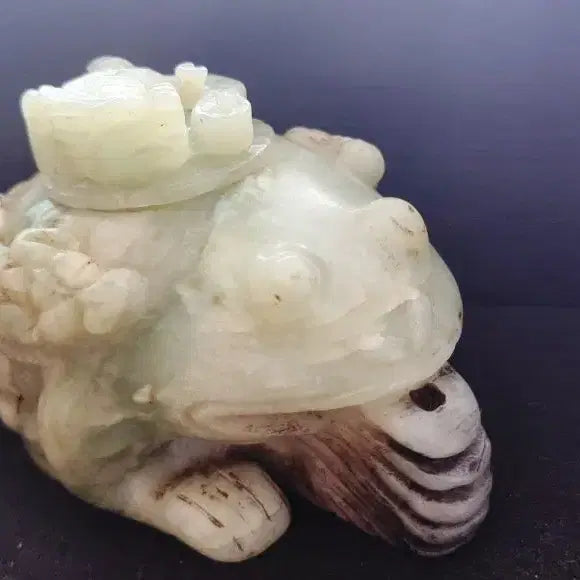 [BUNJANG] Antique Korean Celadon Porcelain Three-legged Toad Jade Seal / 오래된 고옥 삼족 두꺼비 옥 필세  청백옥 복두꺼비 조각품