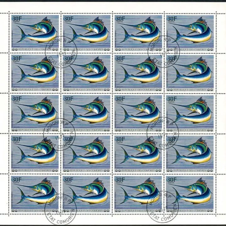 [BUNJANG] BKstamp Comoros Islands Fish Complete Sheet (Used 1977) / [BKstamp외국우표] 코모로제도 어류 물고기 6종완 전지(1977년 사용제)