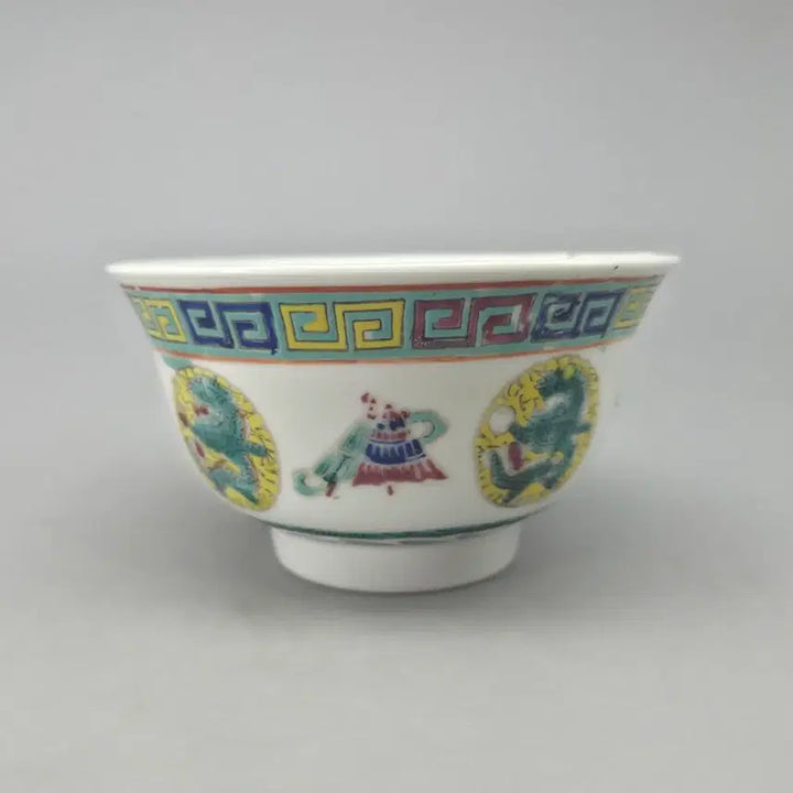 [BUNJANG] Jingdezhen Porcelain Celadon Green Dragon Chilbo Pattern Tea Bowl / 골동품 진품 경덕진요 분채 녹룡 칠보문 다완