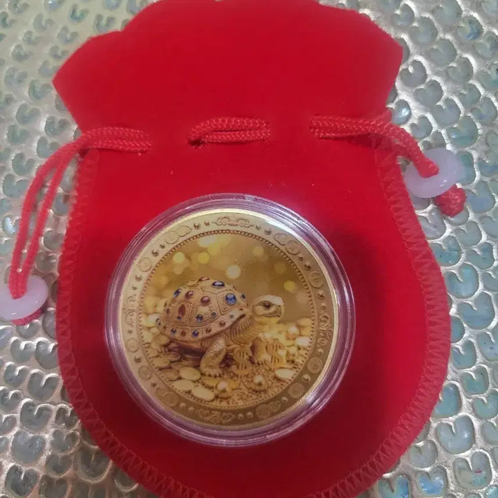 [BUNJANG] Turtle Coin Gold Set with Red Pouch / 거북이 코인 골드 + 빨간 파우치