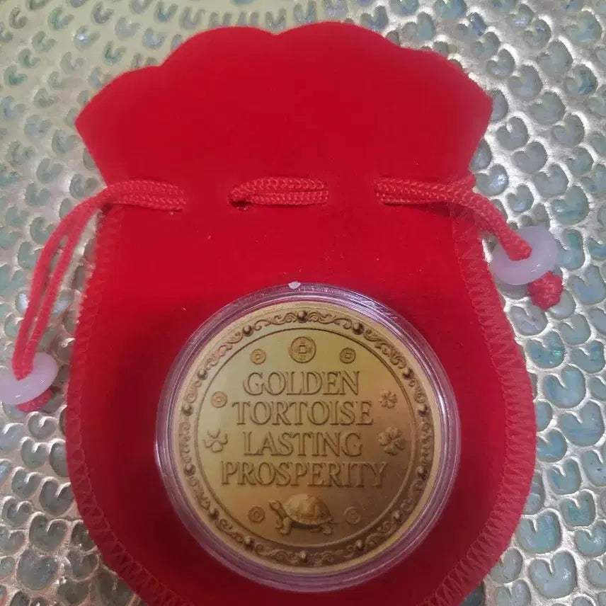 [BUNJANG] Turtle Coin Gold Set with Red Pouch / 거북이 코인 골드 + 빨간 파우치
