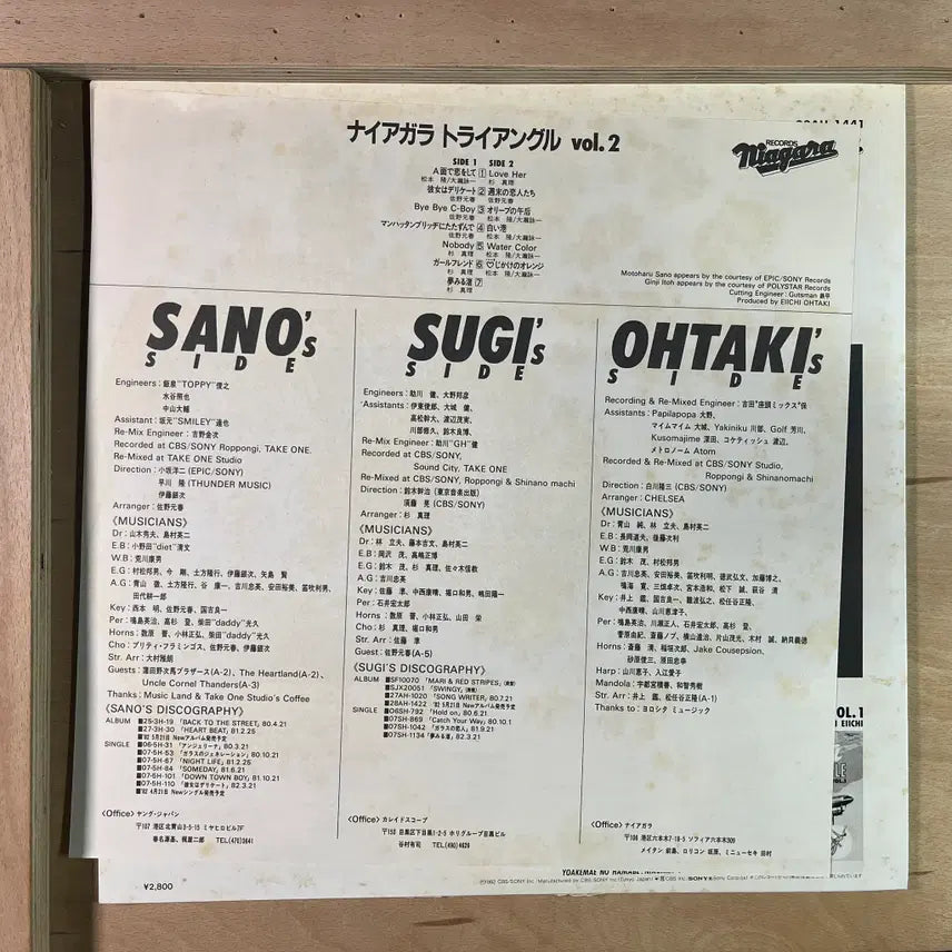 [BUNJANG] Niagara Triangle Niagara Triangle Vol.2 1982 Japanese First Press LP / Niagara Triangle Vol.2 일본 초반 1982년 LP