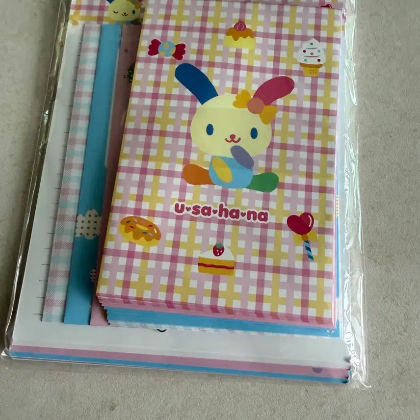 [BUNJANG] Usana Nana Check Pattern Letter Paper and Envelope Set / 우사나나 체크 패턴 편지지 봉투세트