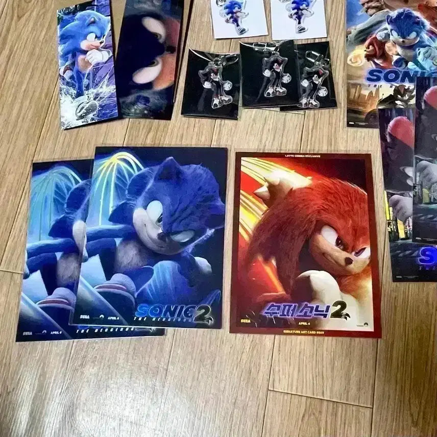 [BUNJANG] Sonic the Hedgehog 2 &amp; 3 Art Cards, Sonic &amp; Shadow Keychain / 수퍼소닉2 아트카드 수퍼소닉3 TTT 아트카드 소닉 섀도우 키링 특전