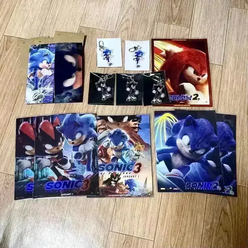 [BUNJANG] Sonic the Hedgehog 2 &amp; 3 Art Cards, Sonic &amp; Shadow Keychain / 수퍼소닉2 아트카드 수퍼소닉3 TTT 아트카드 소닉 섀도우 키링 특전