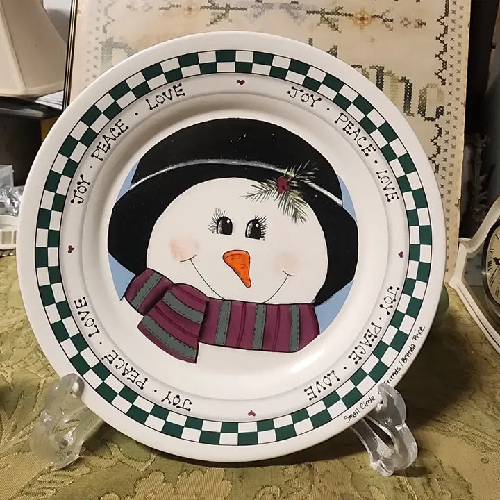[BUNJANG] Snowman Decorative Plate Ceramic 21.4cm / 스노우맨 장식 접시 도자기 지름21.4cm10000원