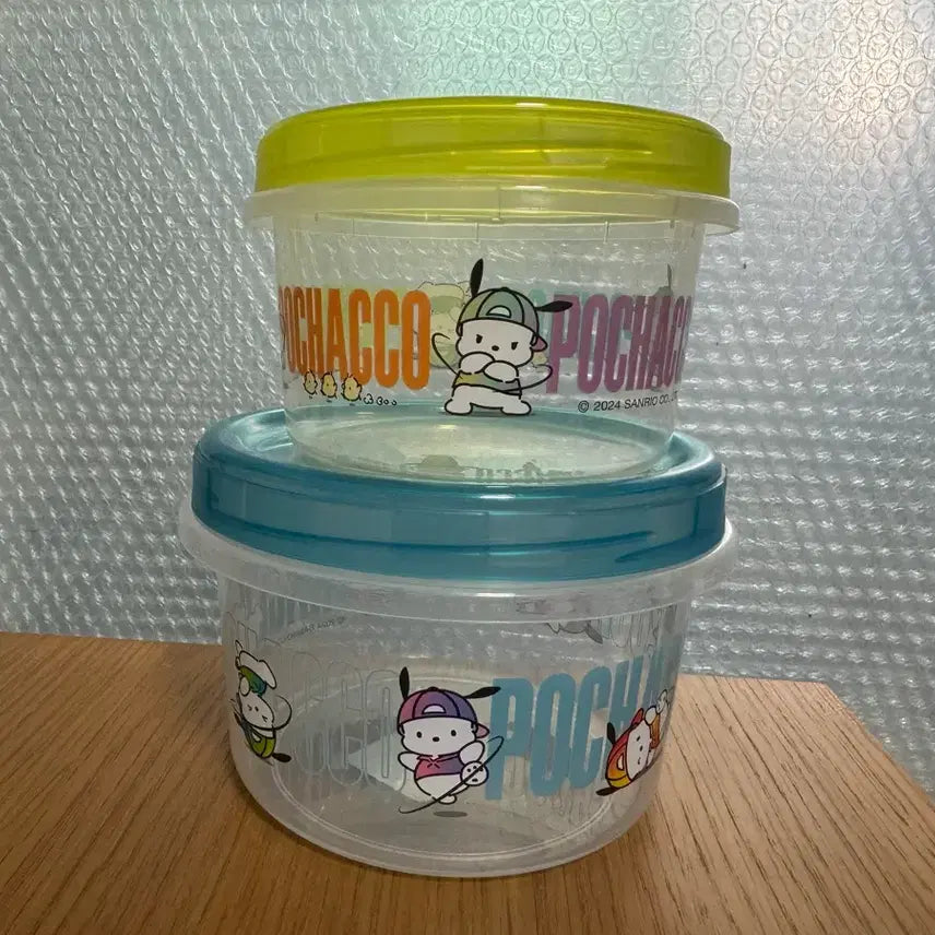 [BUNJANG] Sanrio Pochacco Round Storage Container Set (2 pieces) / 산리오) 포차코 쿠지상품 원형 저장용기 2개 세트