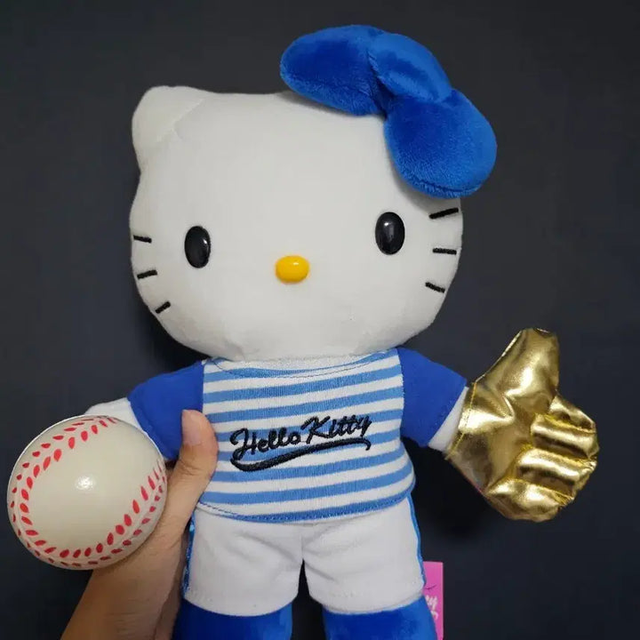 [BUNJANG] Hello Kitty Baseball Plush Blue Stripe Uniform / 헬로키티 야구 인형 파랑 줄무늬