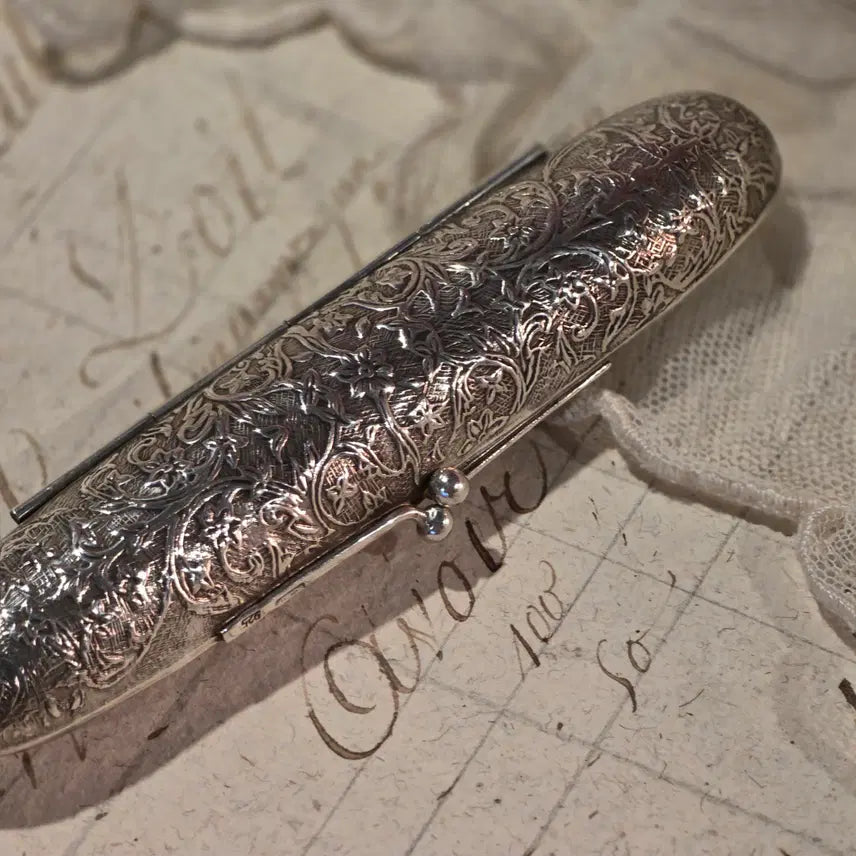 [BUNJANG] Antique 925 Sterling Silver Floral Scroll Cigar Case / 앤틱 925 스털링 실버 시가 케이스