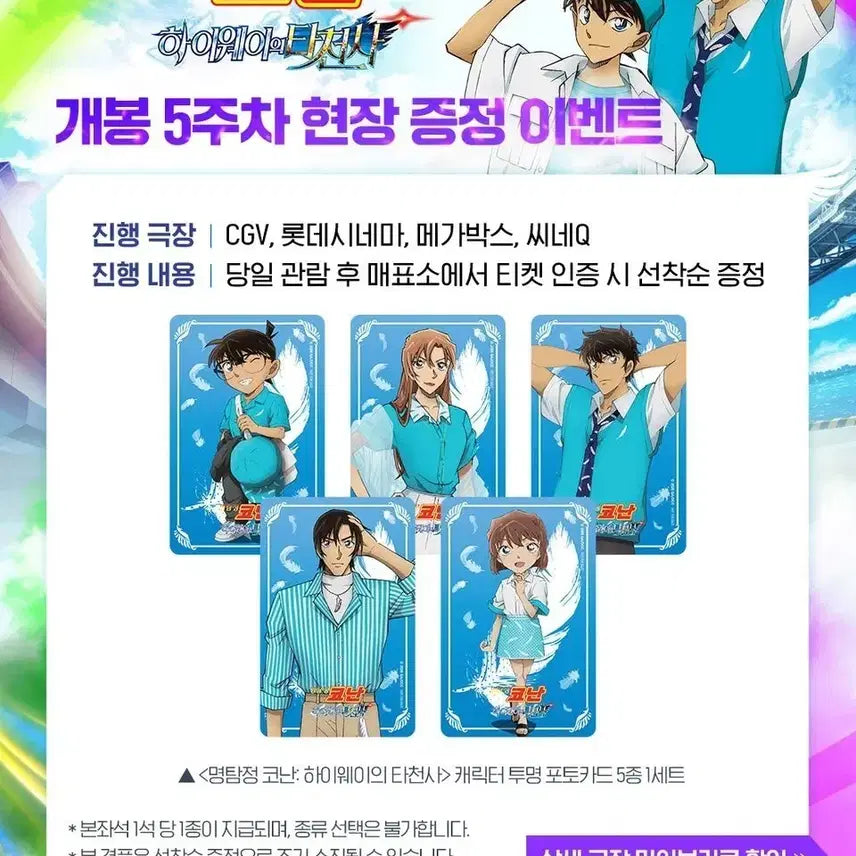 [BUNJANG] Detective Conan: The Fourteenth Target Character Transparent Photocard Set (5 Types) / 명탐정 코난 하이웨이의 타천사 캐릭터 투명 포토카드 5종 1세트