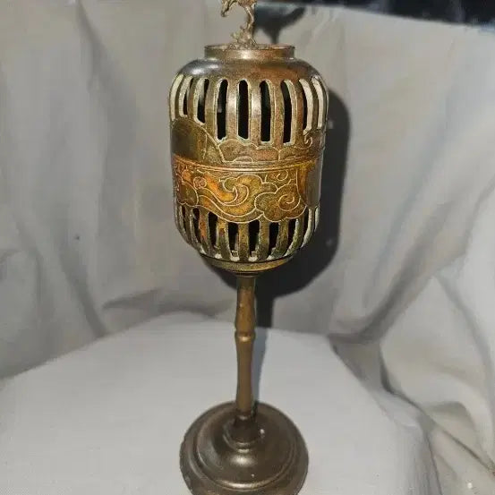 [BUNJANG] Bronze Crane Filigree Censer, 26cm, Cloud Pattern, Detachable Three-Part / 동제 학 장식 투각 고족 향로 26cm,구름문양 삼단 분리형
