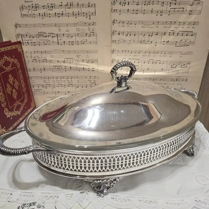 [BUNJANG] Vintage Silver Plated Casserole Tureen with Glass Insert / 빈티지 실버 플레이트 캐서롤 튜린