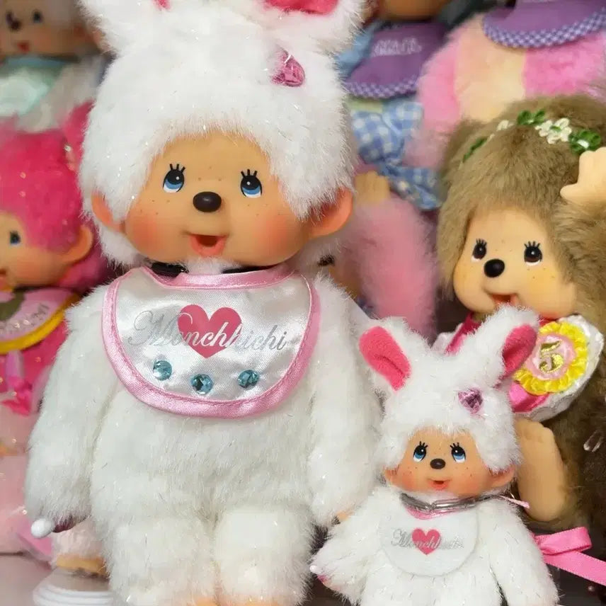 [BUNJANG] Cubic Sparkle Rabbit Monchhichi Set / 큐빅 반짝이 토끼 몬치치 세트