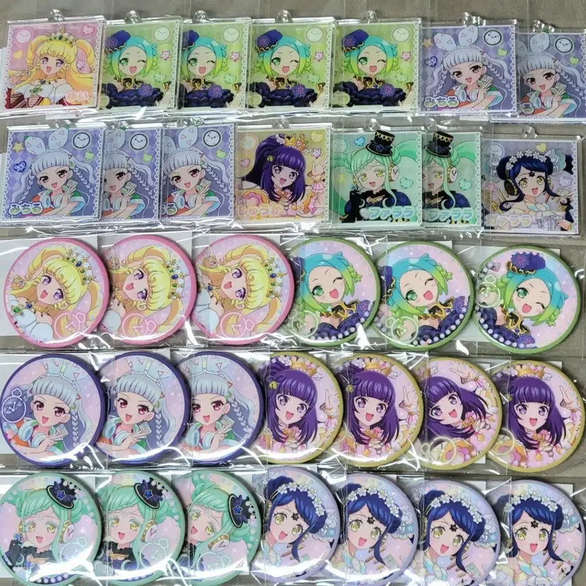 [BUNJANG] Idoltime PriPara 15th Anniversary Marukuji Keyring &amp; Can Badge Set / 아이돌타임 프리파라 15주년 마루쿠지 하위상 키링, 캔뱃지