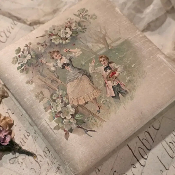 [BUNJANG] Antique Silk Box Victorian Flower Vintage Storage Box / 희귀 앤틱 실크 박스 16cm 빅토리안 플라워 빈티지 보관함