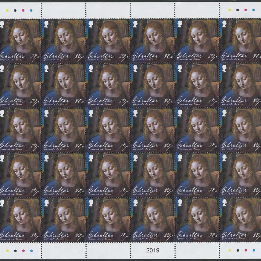 [BUNJANG] Gibraltar Leonardo da Vinci Death 500th Anniversary 4v Complete Sheet (2019) - Mona Lisa, The Last Supper &amp; Art Works / 지브롤타 레오나르도 다빈치 사망500주년 4종완 전지(2019년)[모나리자,최후의만찬등 ART작품]