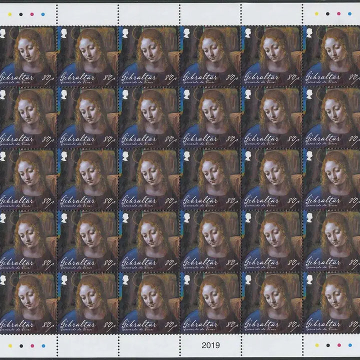 [BUNJANG] Gibraltar Leonardo da Vinci Death 500th Anniversary 4v Complete Sheet (2019) - Mona Lisa, The Last Supper &amp; Art Works / 지브롤타 레오나르도 다빈치 사망500주년 4종완 전지(2019년)[모나리자,최후의만찬등 ART작품]