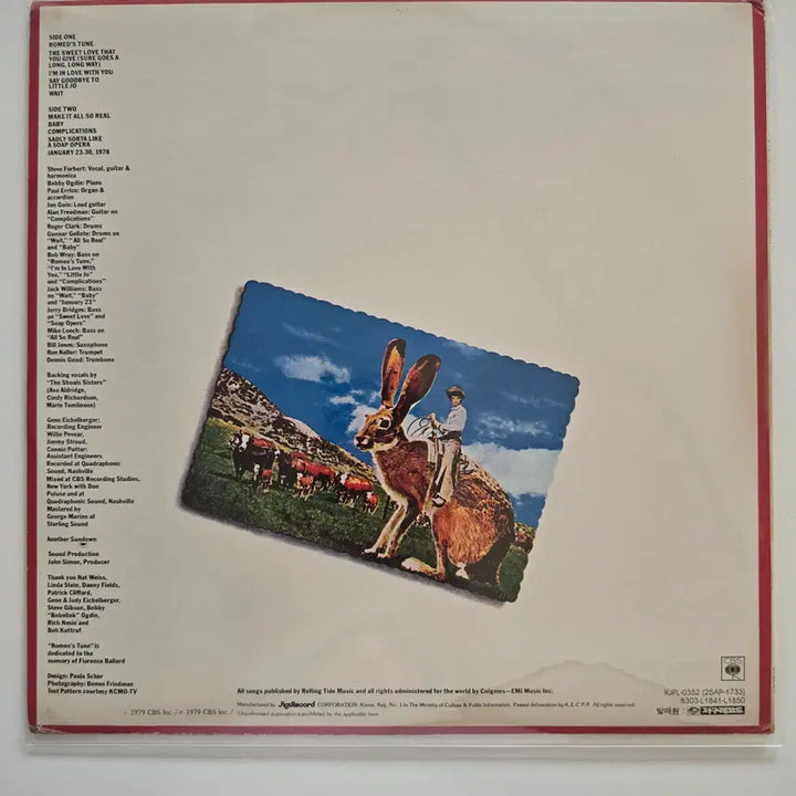 [BUNJANG] Steve Forbert Jackrabbit Slim LP Mint Condition / Steve Forbert 스티브 포버트 LP / Jackrabbit Slim/MINT/가사지