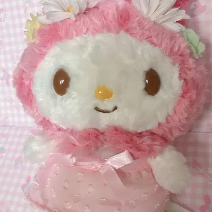 [BUNJANG] My Melody Flower Crown Plush Set (Large &amp; Mascot Size) / 화관 마이멜로디 누이구루미 사이즈 + 마스코트 사이즈 인형 두점 판매