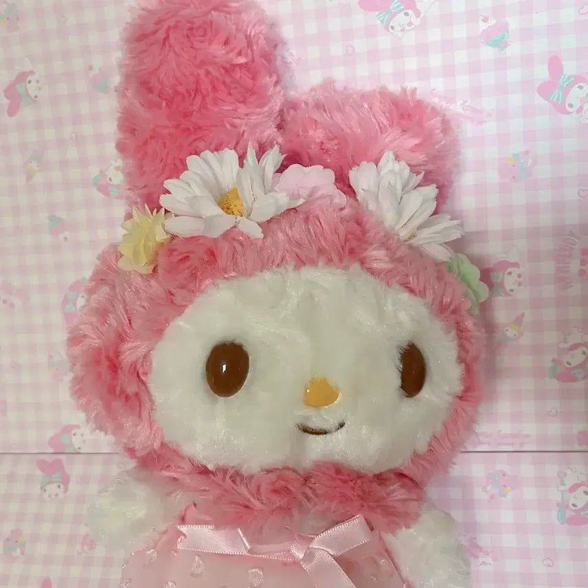 [BUNJANG] My Melody Flower Crown Plush Set (Large &amp; Mascot Size) / 화관 마이멜로디 누이구루미 사이즈 + 마스코트 사이즈 인형 두점 판매