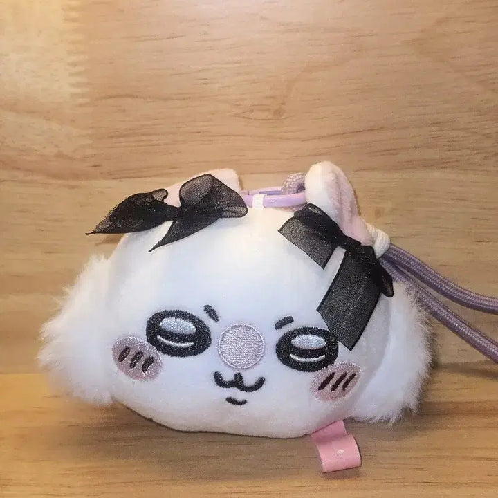 [BUNJANG] Mongmonga Character Face Plush Keychain with Black Ribbon / 먼작귀 모몽가 인형 키링