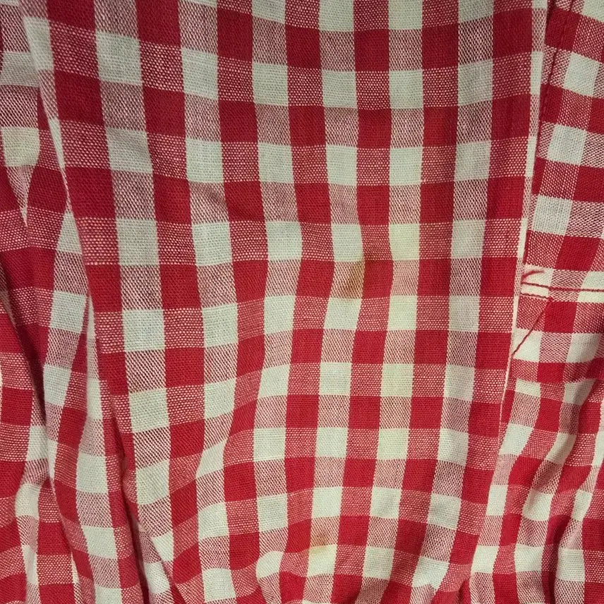 [BUNJANG] Vintage Red Checkered Apron with Hand Embroidery / 빈티지 레드 체크 앞치마
