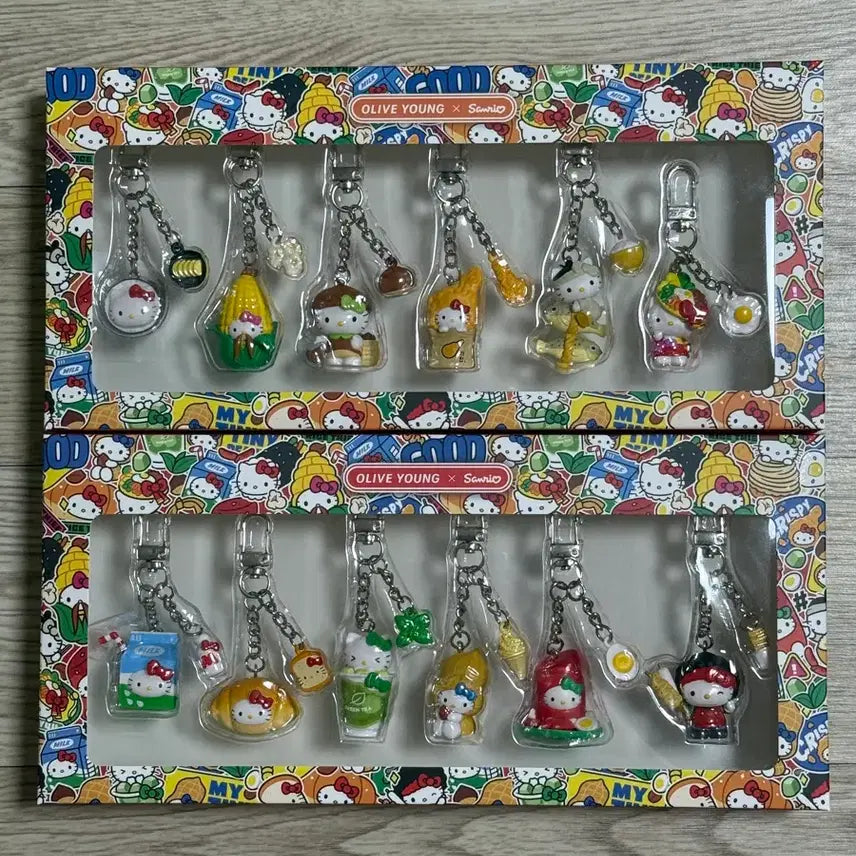 [BUNJANG] Hello Kitty Figure Keyring Food Set Bundle Set / (미개봉) 올리브영 지역 헬로키티 피규어 키링 소금빵 영광 우유 포함 간식 식사 세트 일괄