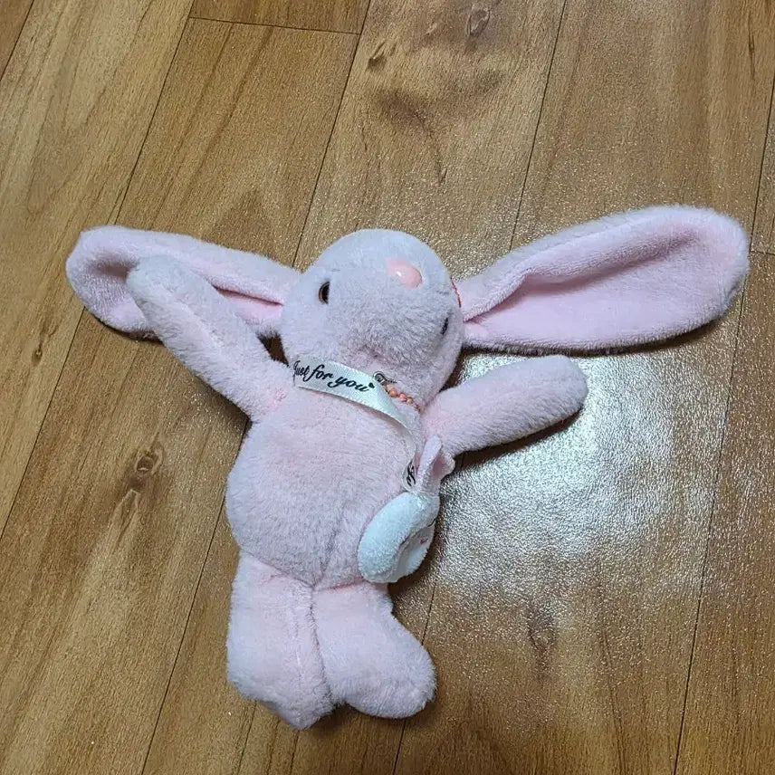 [BUNJANG] Light Pink Long-Eared Rabbit Plush Toy with Ribbon / 연분홍 긴귀 토끼 봉제인형 리본 장식