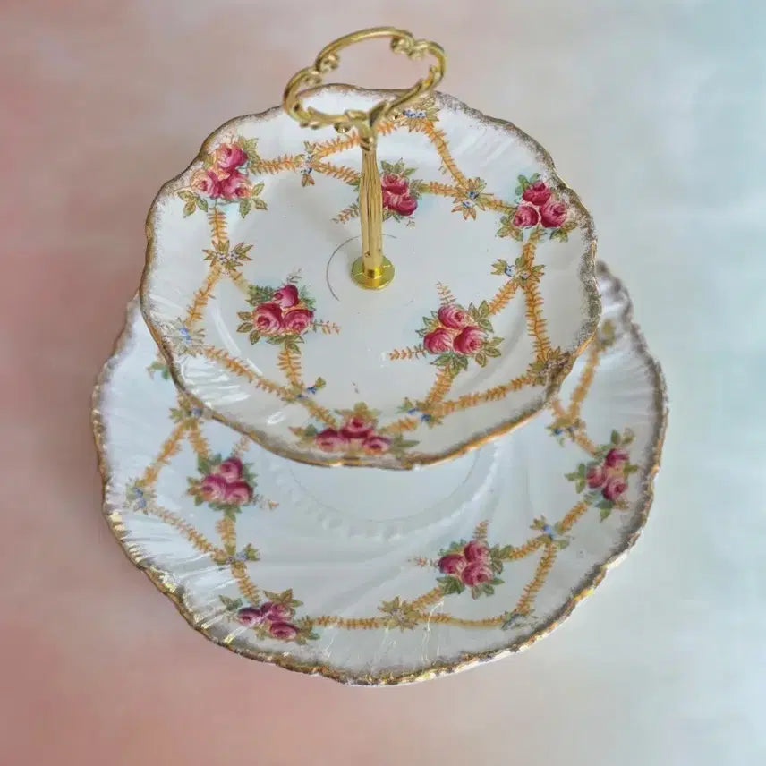 [BUNJANG] Vintage Rose 2-Tier Cake Stand Tray / 빈티지로즈 2단 케이크 스탠드 트레이