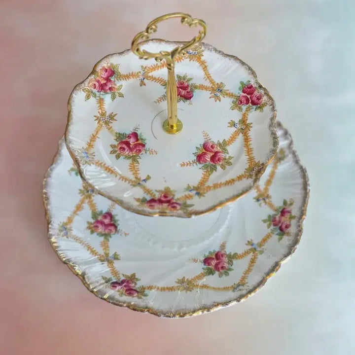 [BUNJANG] Vintage Rose 2-Tier Cake Stand Tray / 빈티지로즈 2단 케이크 스탠드 트레이
