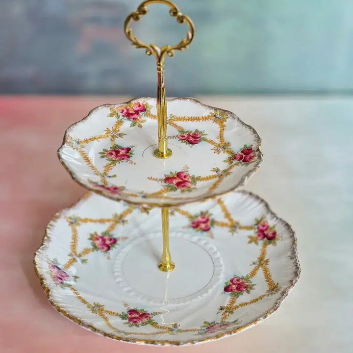 [BUNJANG] Vintage Rose 2-Tier Cake Stand Tray / 빈티지로즈 2단 케이크 스탠드 트레이